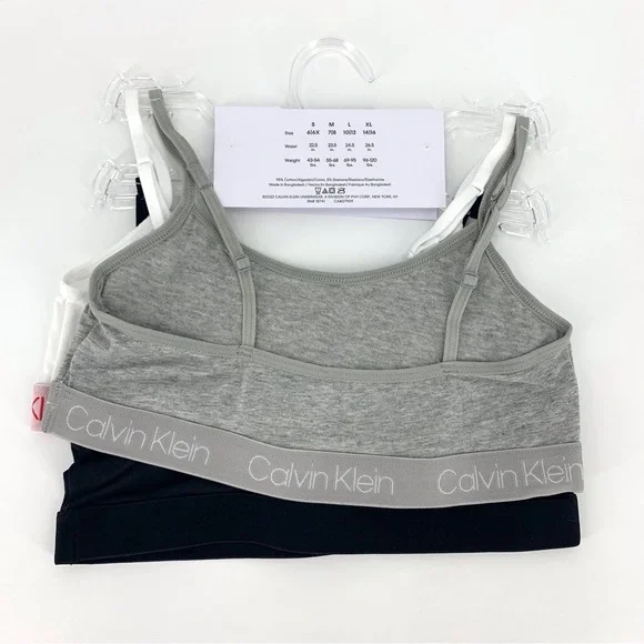 Calvin Klein NWT Girls' Black, Red, White, Grey 3-Pack Classic Crop Bralette, M - Picture 7 of 11